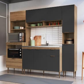 Cozinha Completa 4 Peças com Paneleiro Simples e Torre para 2 Fornos Veneza Mel/Grafite