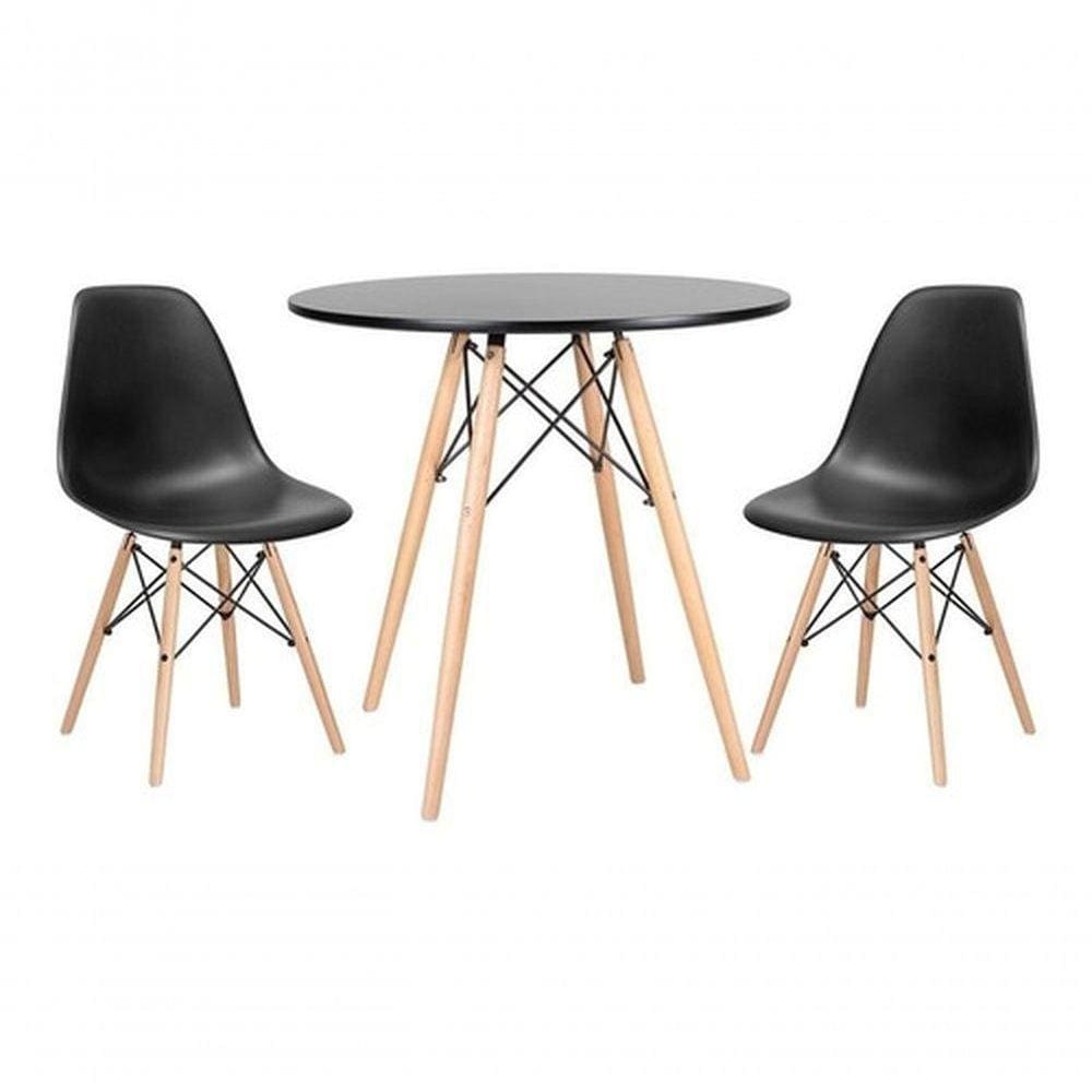 Kit Mesa Jantar Eiffel 80cm Preta + 2 Cadeiras Eames Eiffel