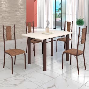 Conjunto Sala de Jantar Bahia Mesa Tubo 120x75cm Tampo Madeira com 4 Cadeiras Marrom