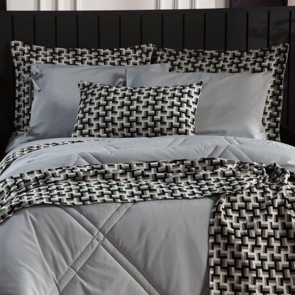 Kit De Peseira Estampada Áquila C/ Almofada 04pçs - Tecido Jacquard Cinza
