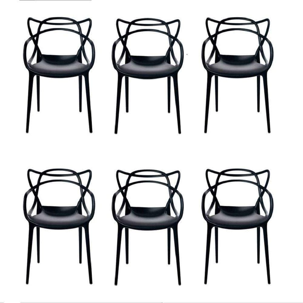 Conjunto Com 6Cadeiras Allegra Preta Polipropileno Monobloco