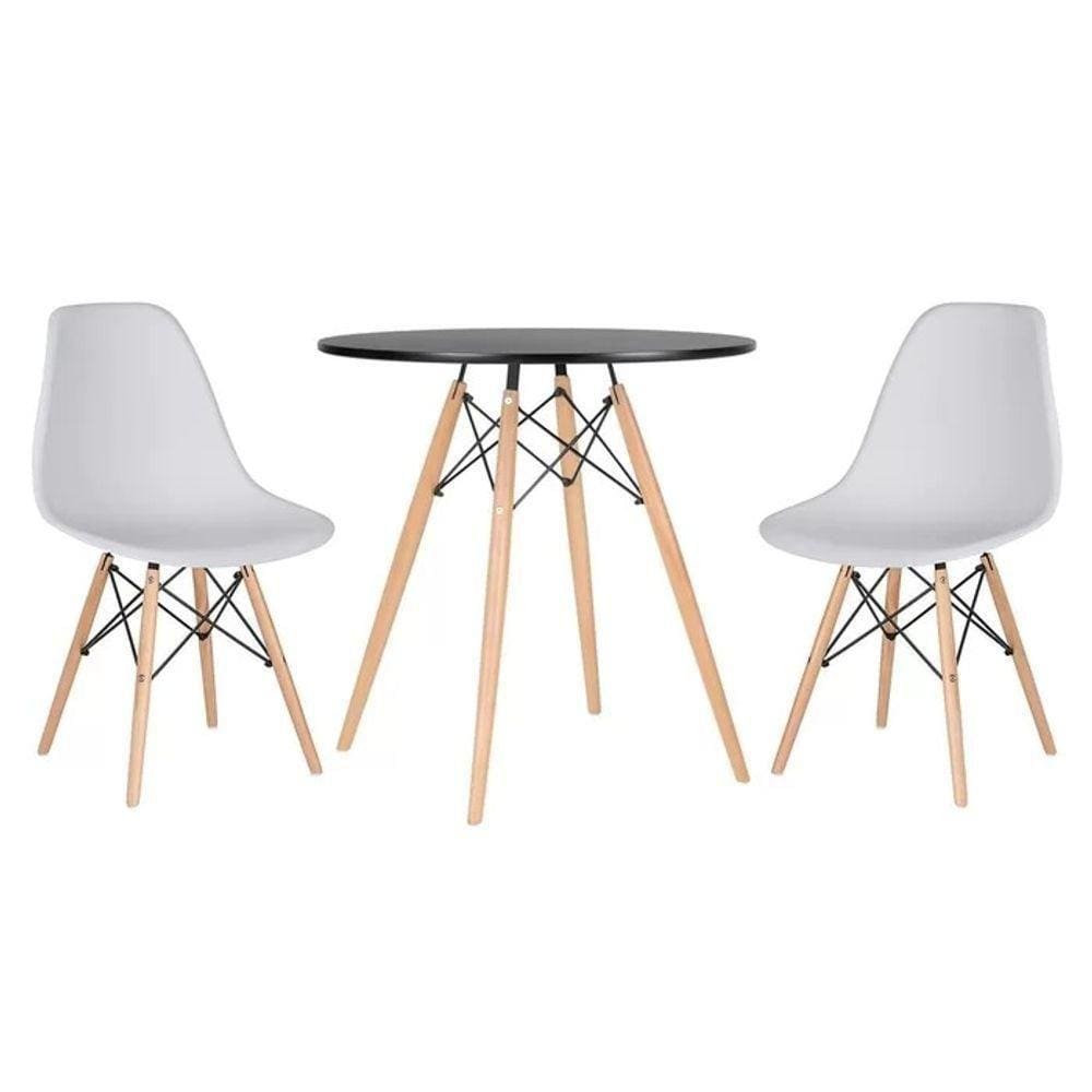 Conjunto Mesa Jantar Eiffel 70cm Preta 2 Cadeiras Branca