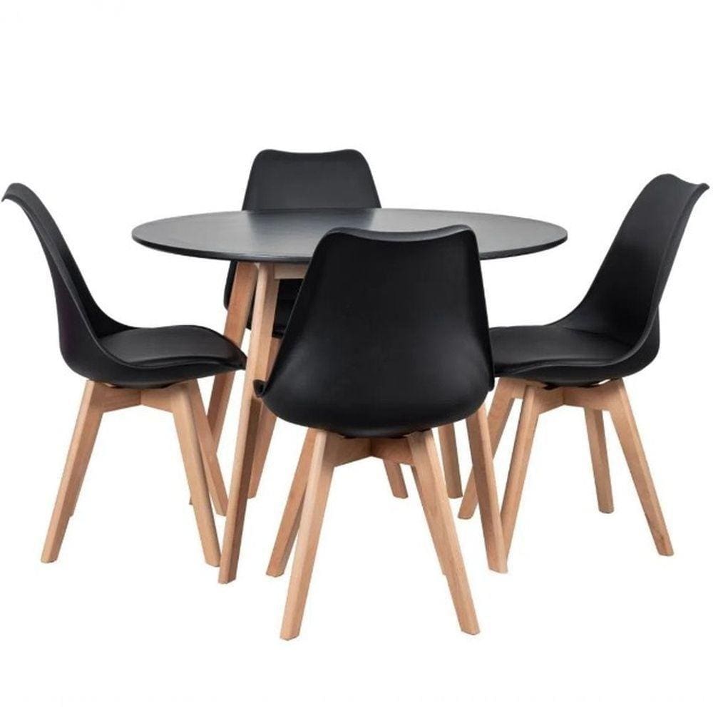Conjunto Mesa Jantar Leda 90Cm 4Cadeiras Leda Saarinen Preta
