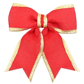 Enfeite árvore Natal Laço Lacinho Vermelho Dourado Brilhante 2 Peças 14cm