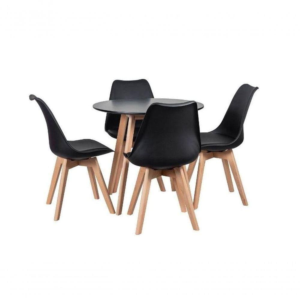 Kit - Mesa Redonda 80 Cm Preto + 4 Cadeiras Leda Preto