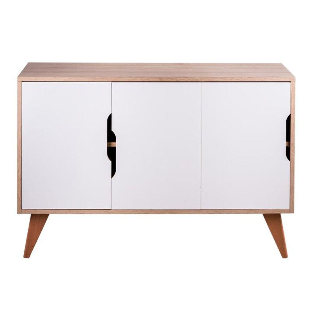 Aparador Buffet Retrô com 3 Portas Murano Carvalho e Branco