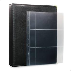 Álbum Fichário 10 Folhas para Cédulas 3 Espaços Bolso 32x24 Ziper Cobra Fosco GG