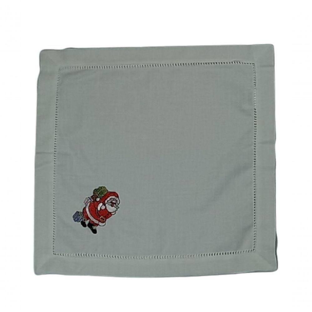 Guardanapo De Linho Natal Branco Bordado Com Papai Noel 45x45 Cm