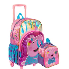Kit Luxo Peppa Pig Mochila Rodas + Lancheira