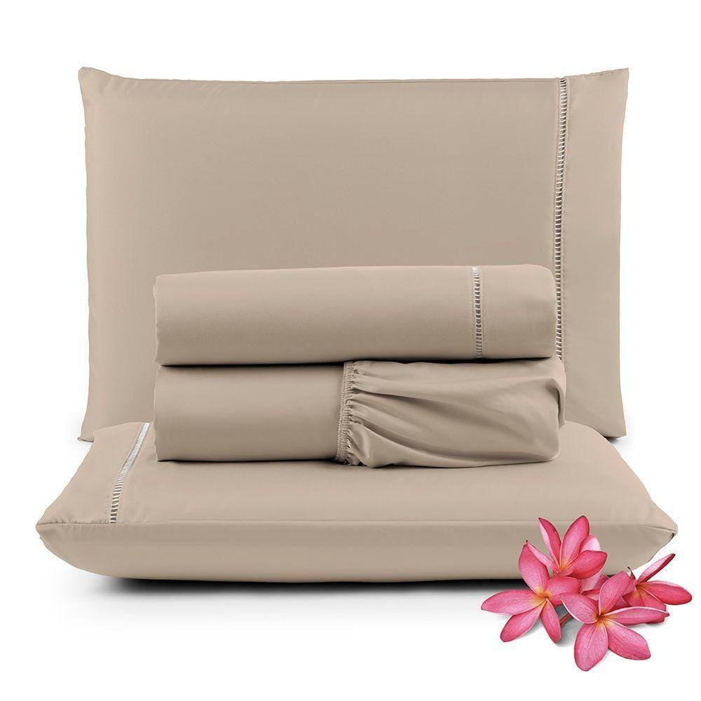Jogo De Lençol Primor Queen 4 Peças Percal 400 Fios Ponto Palito - Avelã