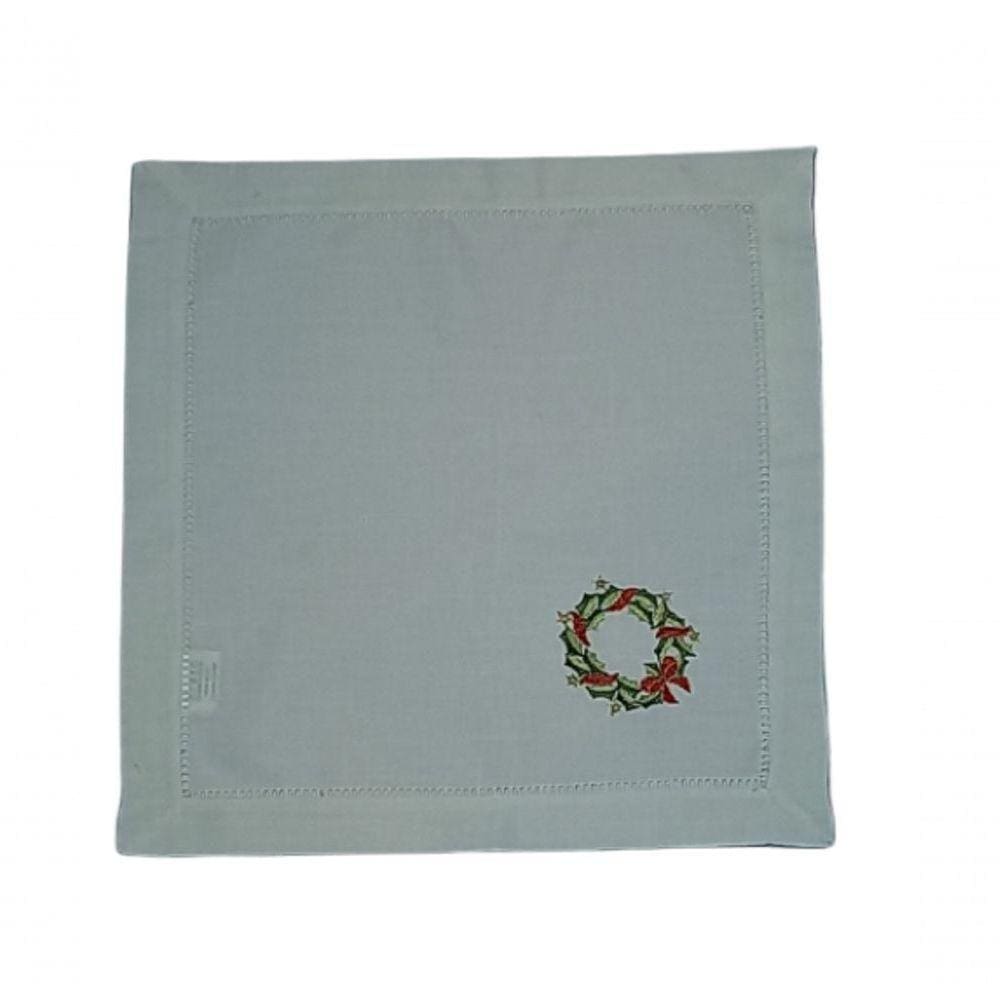 Guardanapo De Linho Natal Branco Bordado Com Quirlandinha 45x45 Cm