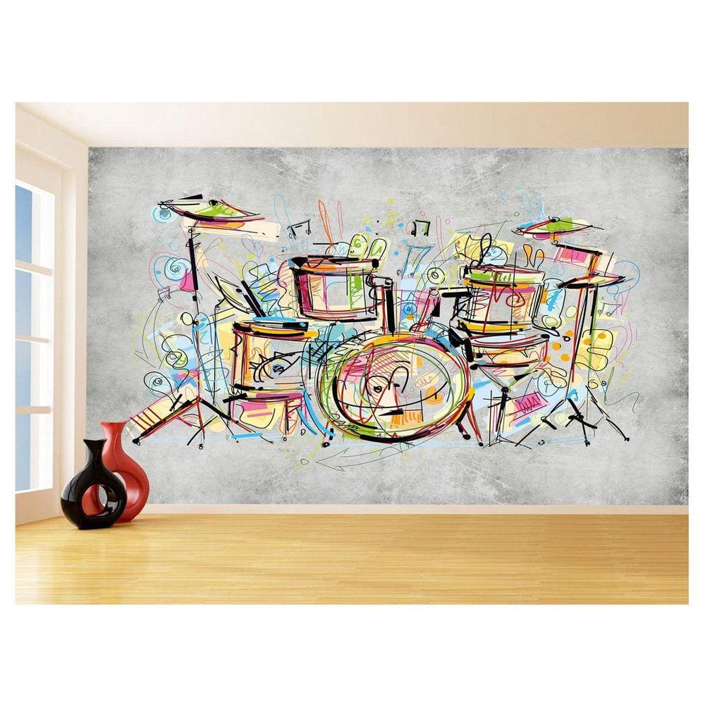 Papel De Parede 3D Musica Bateria Arte Desenho 3,5M Mus83