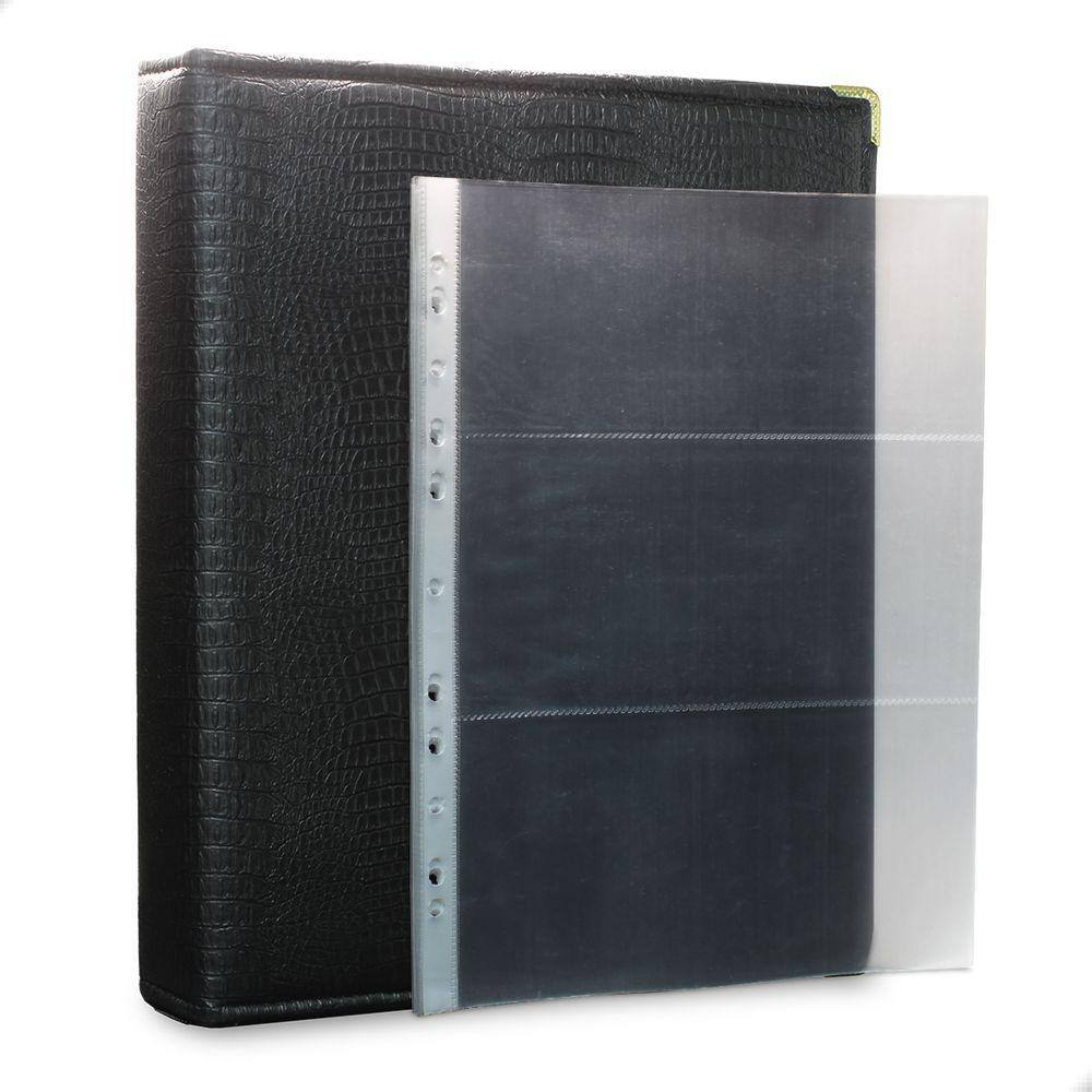 Álbum Fichário 30 Folhas PP para Cédulas 3 Espaços 32x24 Ziper Cobra Fosco GG
