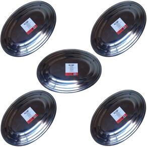 Kit 5 Travessa Bandeja Restaurante Oval Inox 26 cm P/ Porção