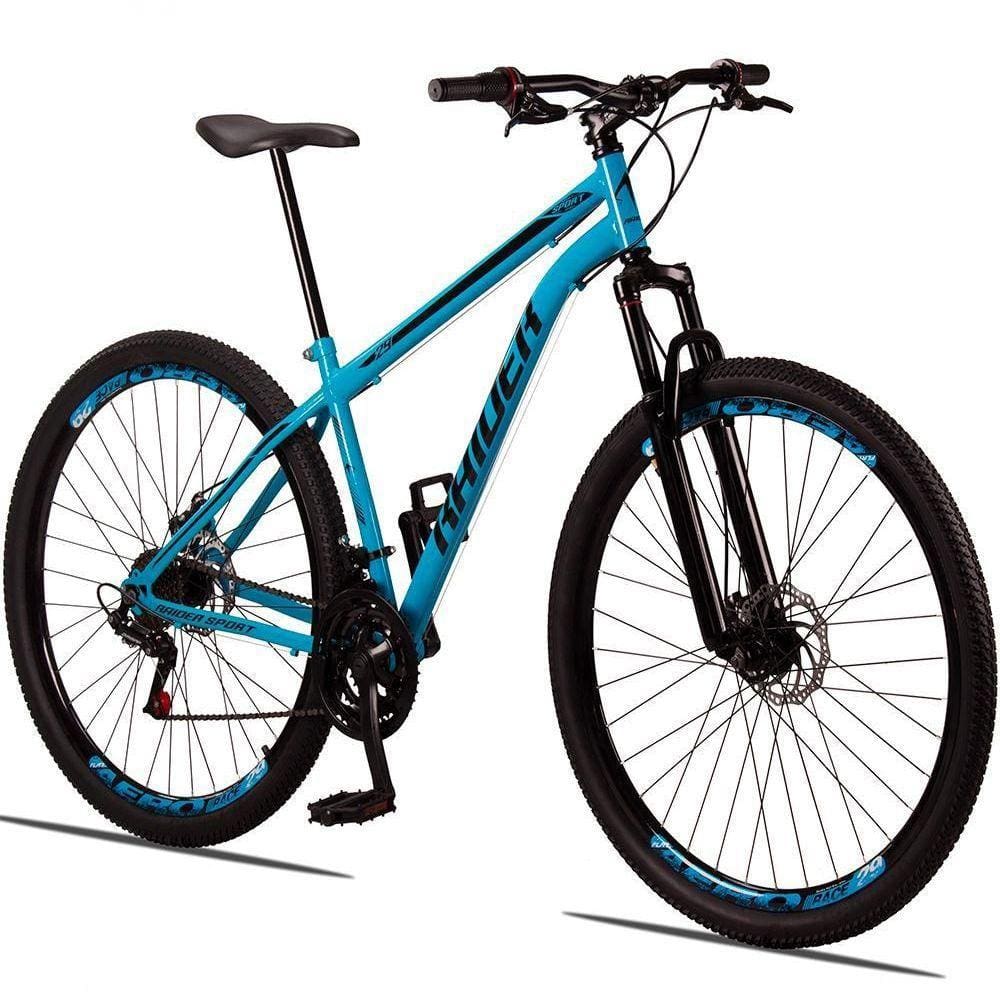 Bicicleta 29 Raider Sport Aço 21M Freio a Disco c/ Suspensão Azul+preto