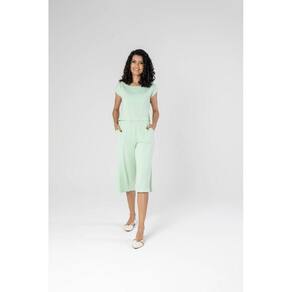 Conjunto Blusa Cropped + Calça  Pantacourt Com Fenda Lateral