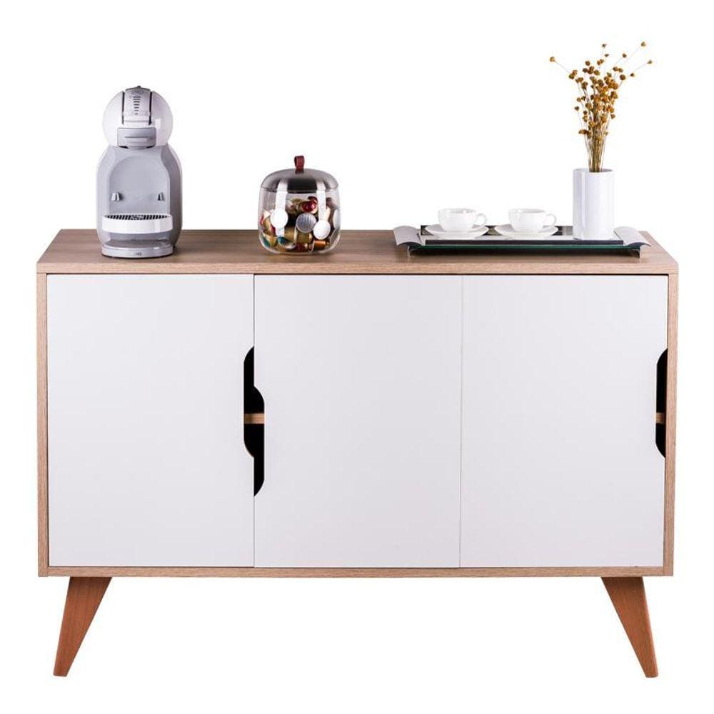 Buffet Aparador com 3 Portas Murano Carvalho e Branco