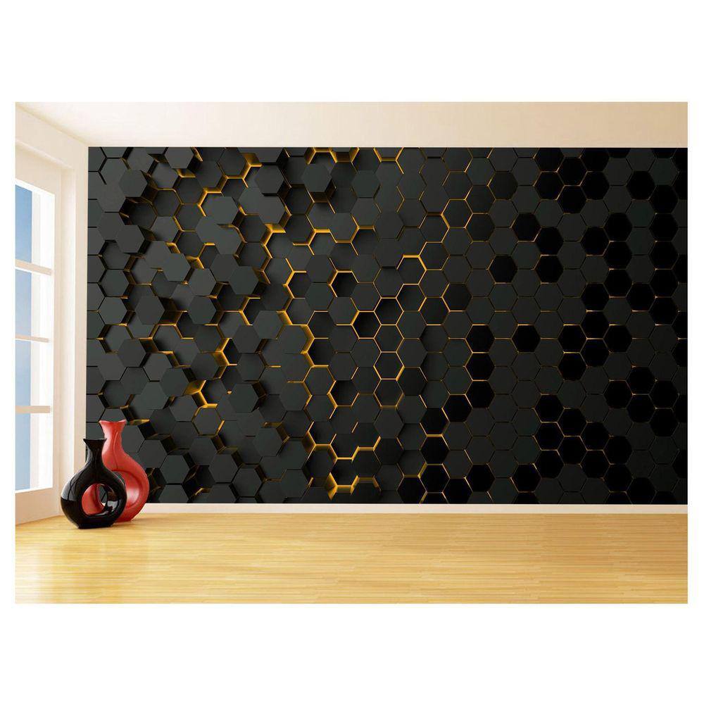 Papel De Parede 3D Colméia Moderno Gamer Amarelo 3,5M Txt39
