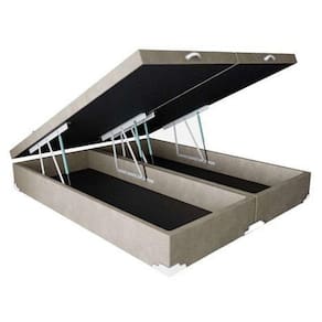 Base Box Baú Casal Bipartido Suede Bege 39x138x188
