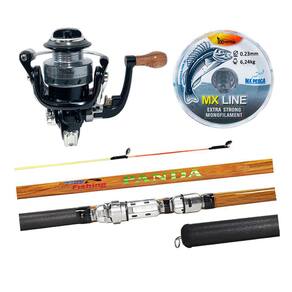 Kit Pesca Leve Way Fishing Molinete Cross Mini + Vara PANDA 1502 1,50m + Linha