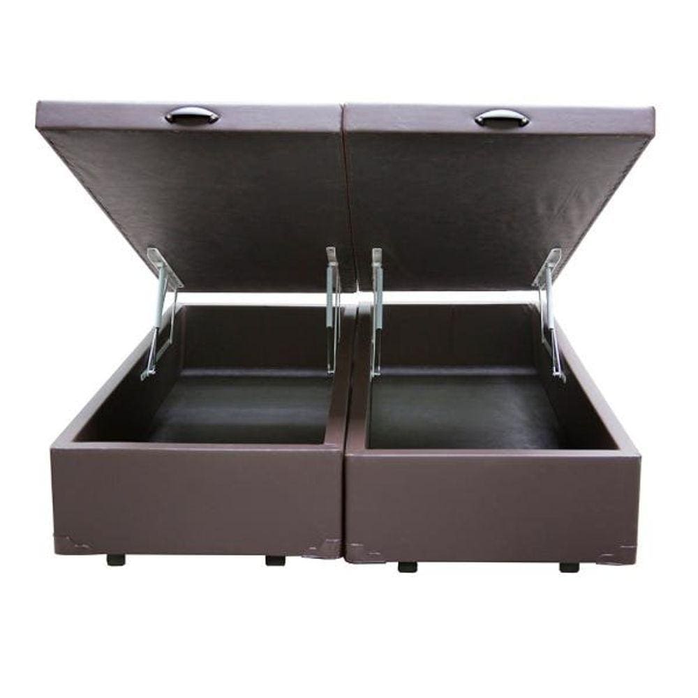 Base Box Baú Casal Bipartido Sintético Marrom 138x188x39