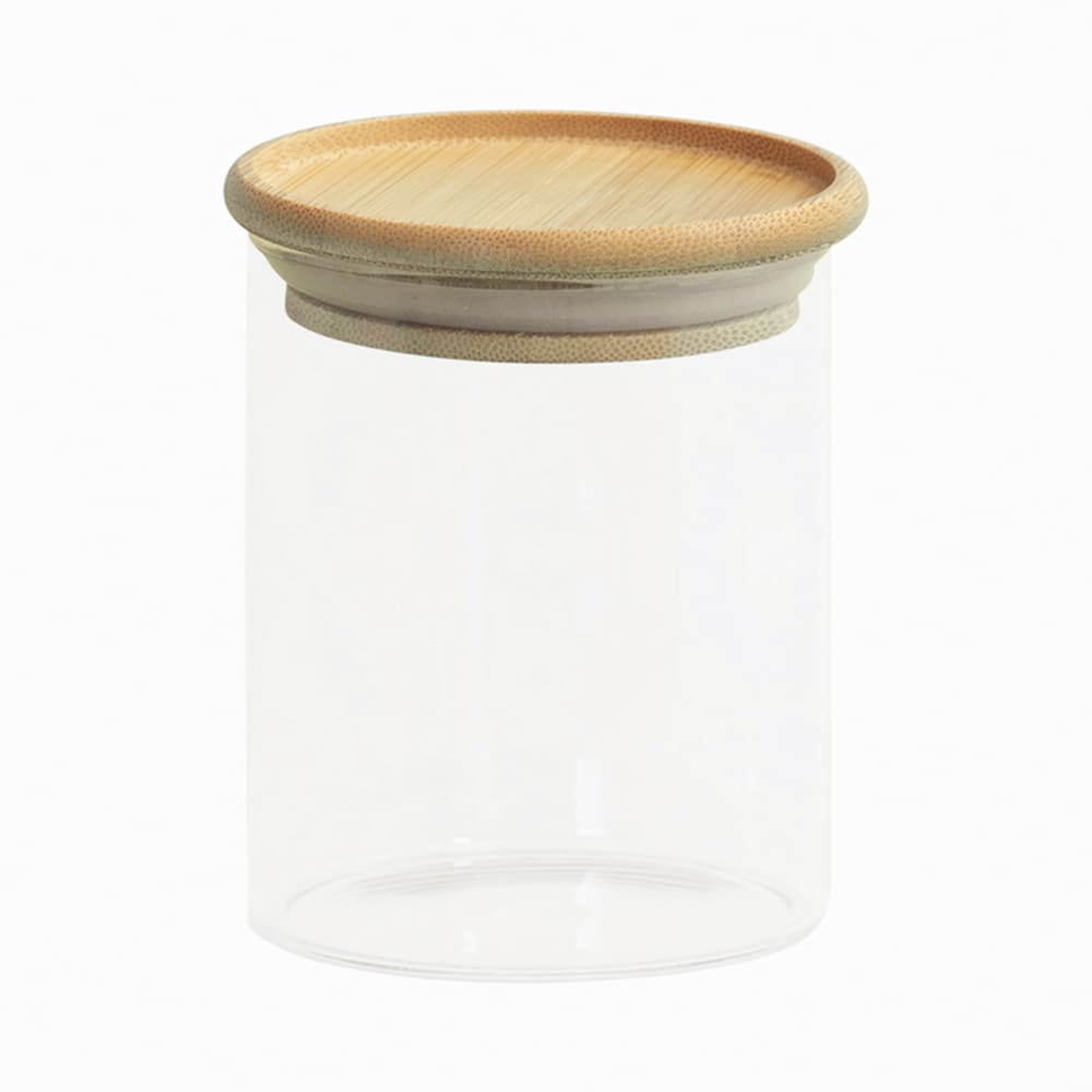 Pote de Vidro com Tampa de Bambu Oikos 400ML Hermético Redondo Empilhável