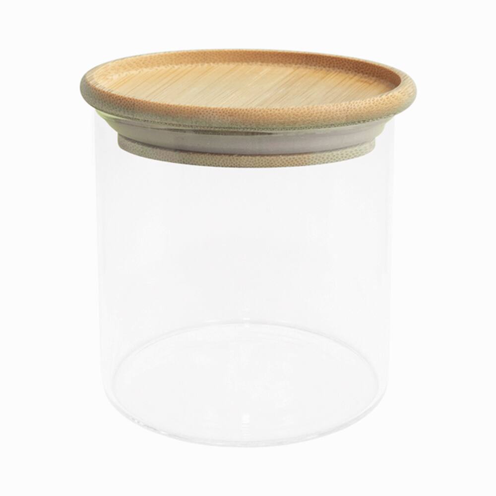 Pote de Vidro com Tampa de Bambu Oikos 500ML Hermético Redondo Empilhável