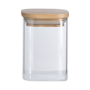 Pote de Vidro com Tampa de Bambu Oikos 200ML Hermético Quadrado