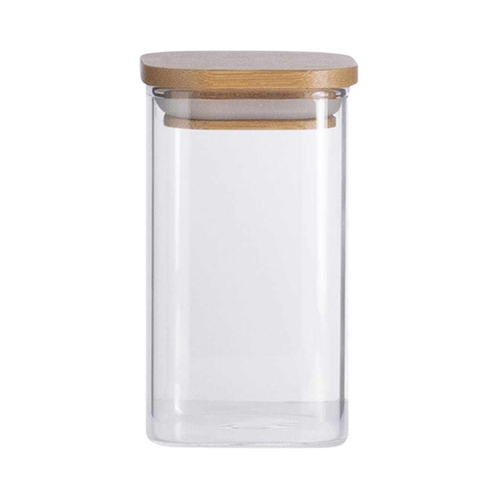 Pote de Vidro com Tampa de Bambu Oikos 250ML Hermético Quadrado