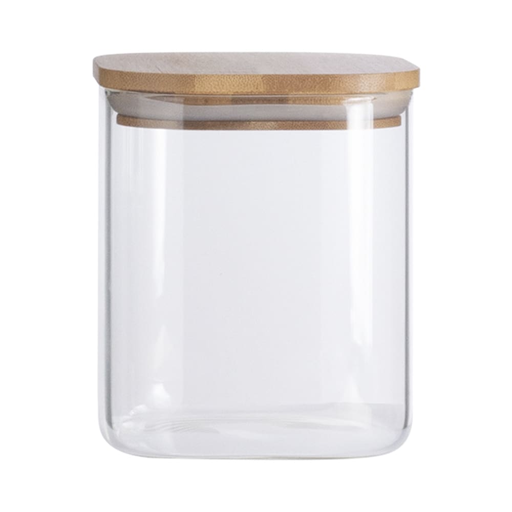Pote de Vidro com Tampa de Bambu Oikos 800ML Hermético Quadrado