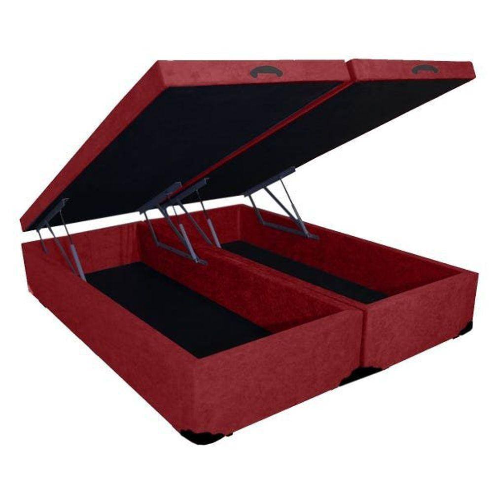 Cama Box Baú Casal Bipartido Suede Vinho - 39x138x188