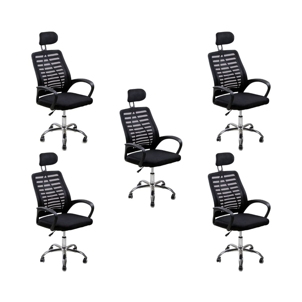 Kit 5 Cadeiras Escritório Diretor Tela Mesh Encosto De Cabeça