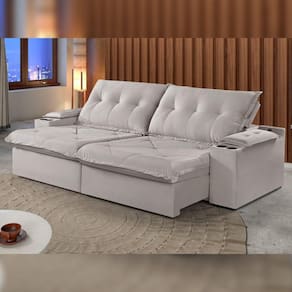 Sofá Retrátil e Reclinável 290cm M163 com Porta Copos Yescasa Veludo/Cinza