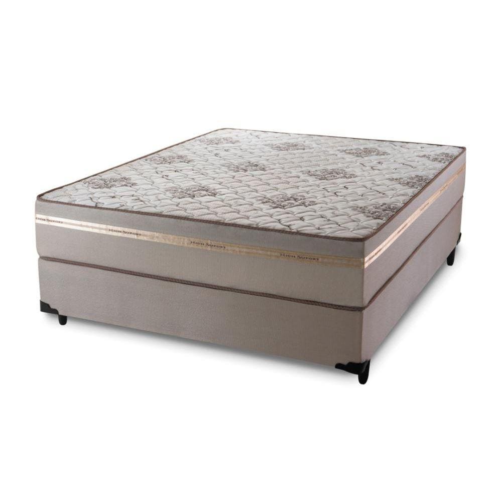 Cama Box Casal + Colchão D33 Millenium One Face Bege 138x188x58cm - Suporta até 120Kg Por Pessoa