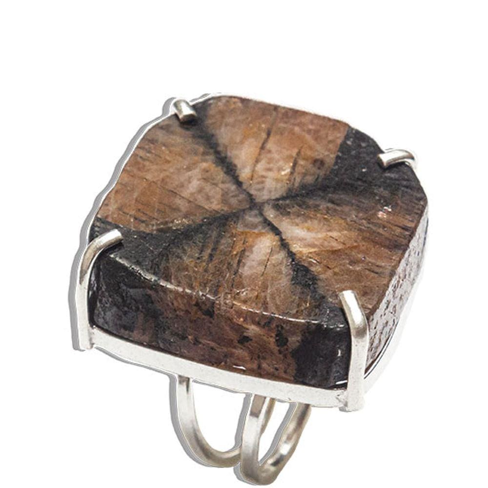 Anel Pedra da Cruz ou Quiastorita Ajustável Prata 950 Grande