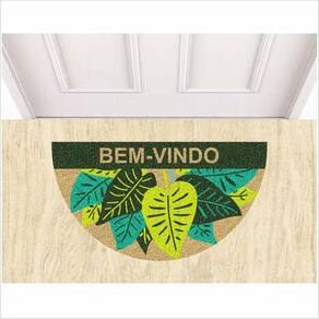 Tapete Capacho Meia Lua Bem Vindo, Decorativo Com Plantas.