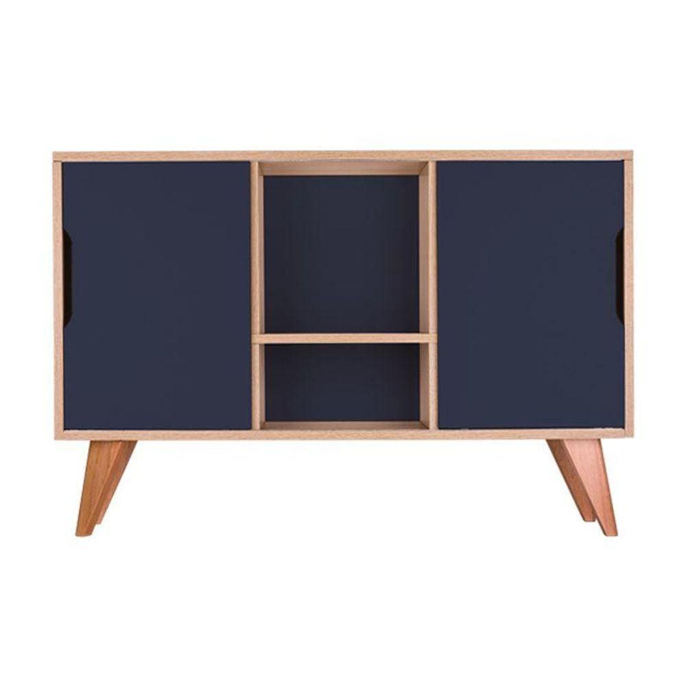 Aparador Buffet com 2 Portas Murano Carvalho e Azul Marinho