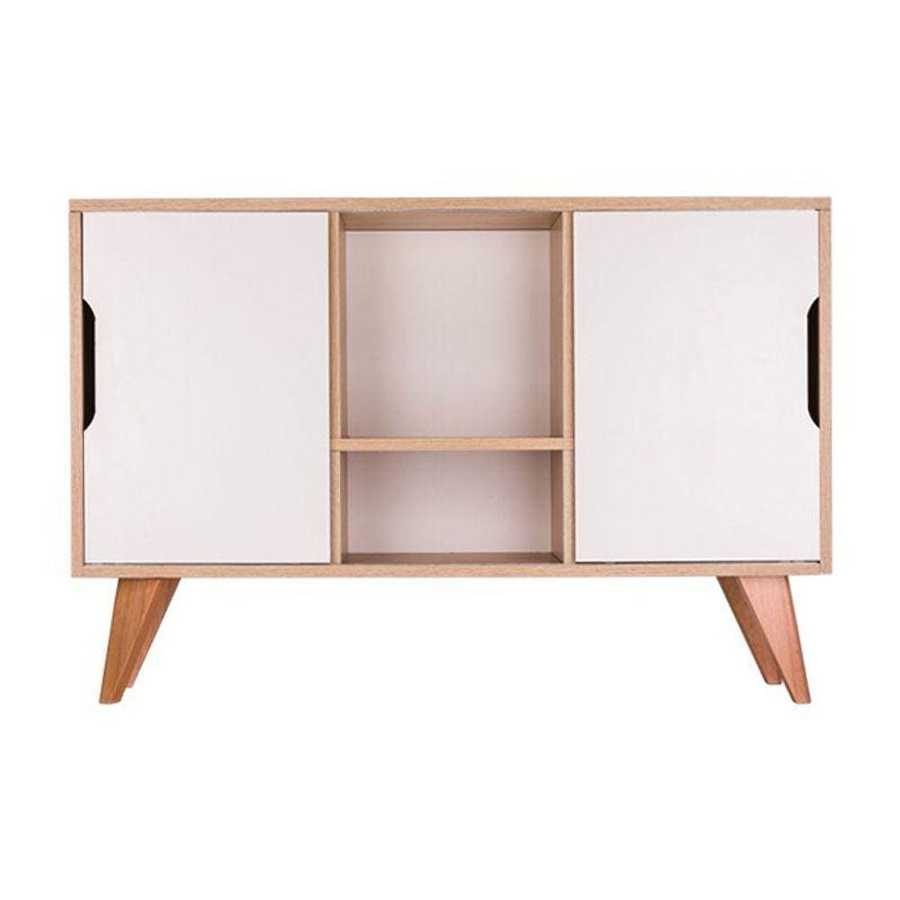Buffet Aparador Retrô com 2 Portas Murano Carvalho e Branco