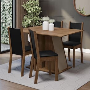 Conjunto Sala de Jantar Mesa Tampo de Madeira 4 Cadeiras Rustic/Crema/Preto Sophie Madesa