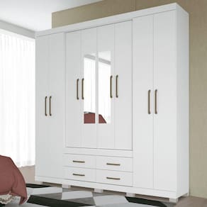 Guarda Roupa Casal 8 Portas 4 Gavetas Nápoles com Espelhos e Pés Branco