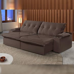 Sofá Retrátil e Reclinável 250cm M163 com Porta Copos Yescasa Veludo/Marrom Escuro