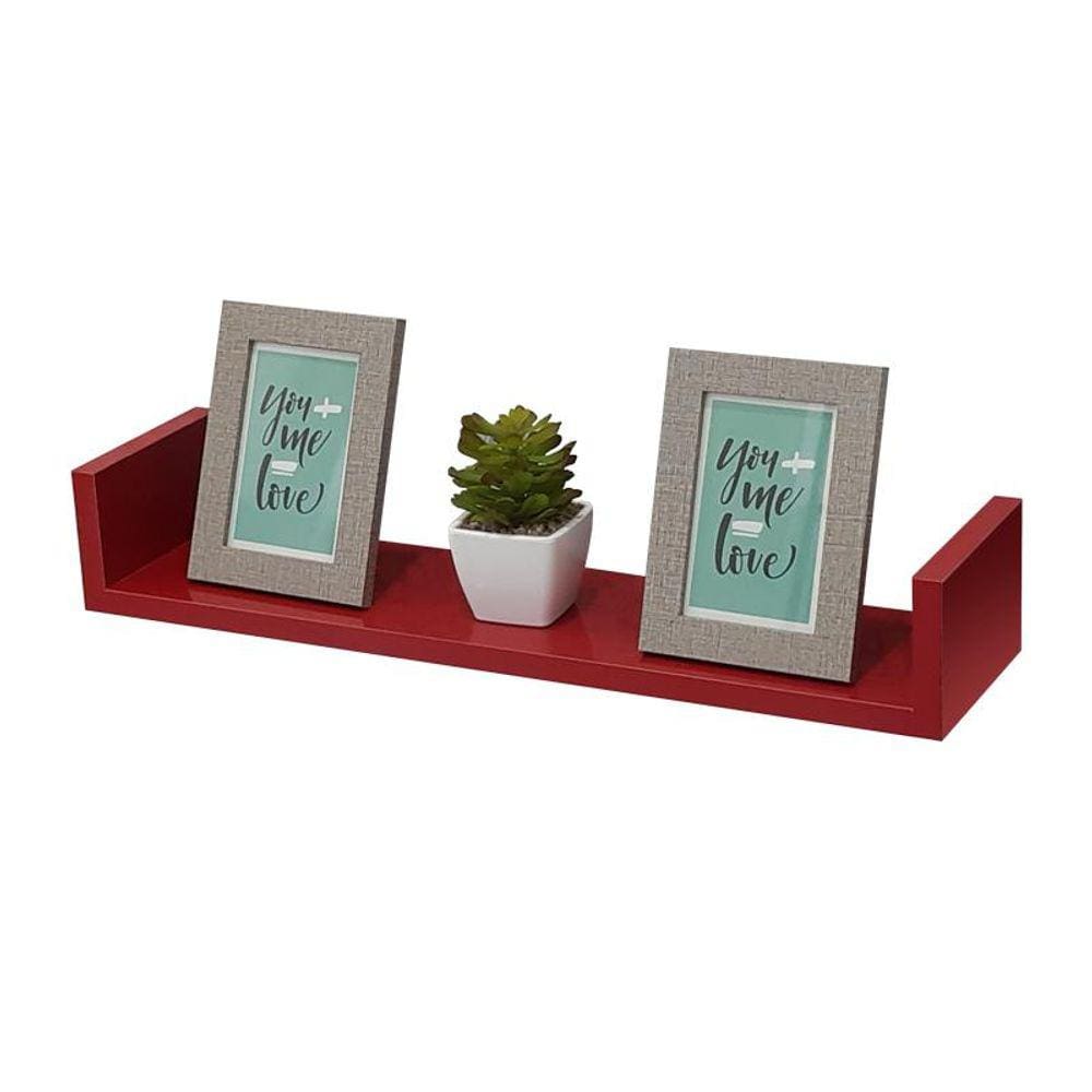 Prateleira U 80 x 25cm Vermelha Suporte Invisível