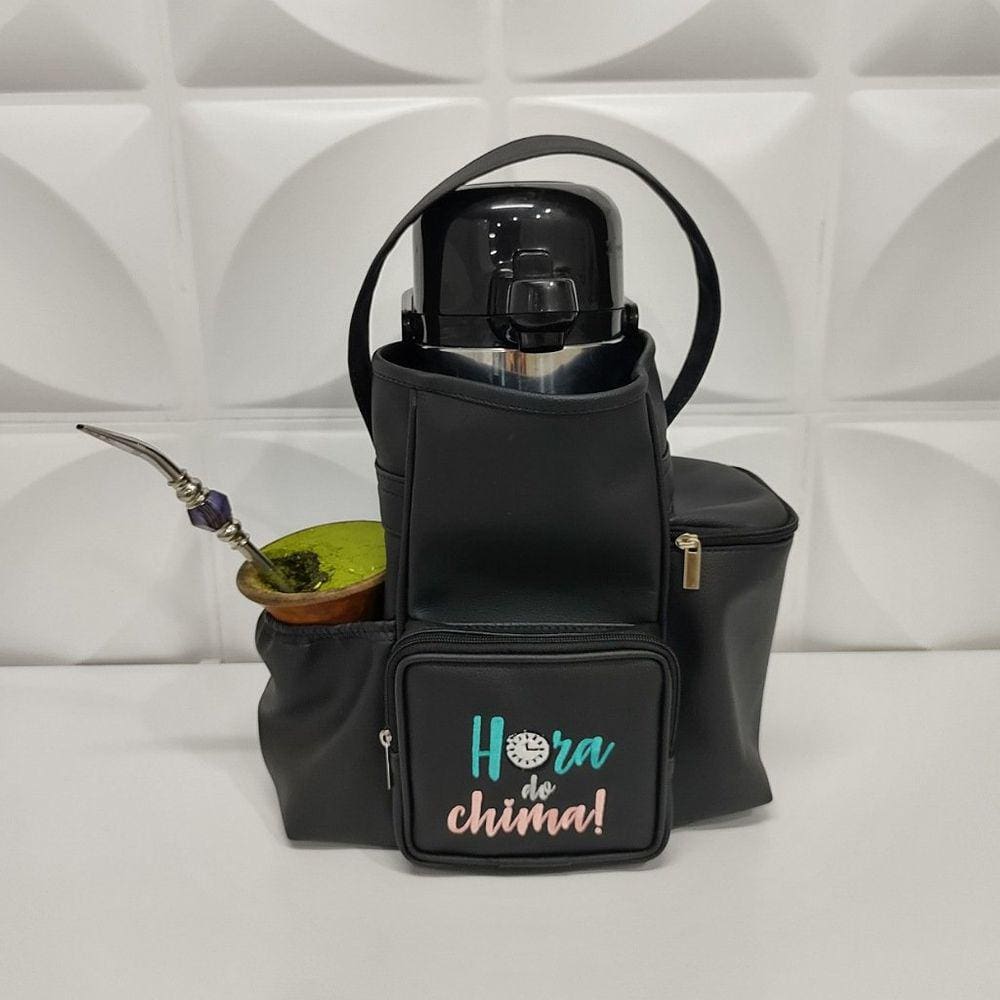 Mateira Personalizada Hora do Chima para Levar Chimarrão Cor Preta - Coutre Bolsas