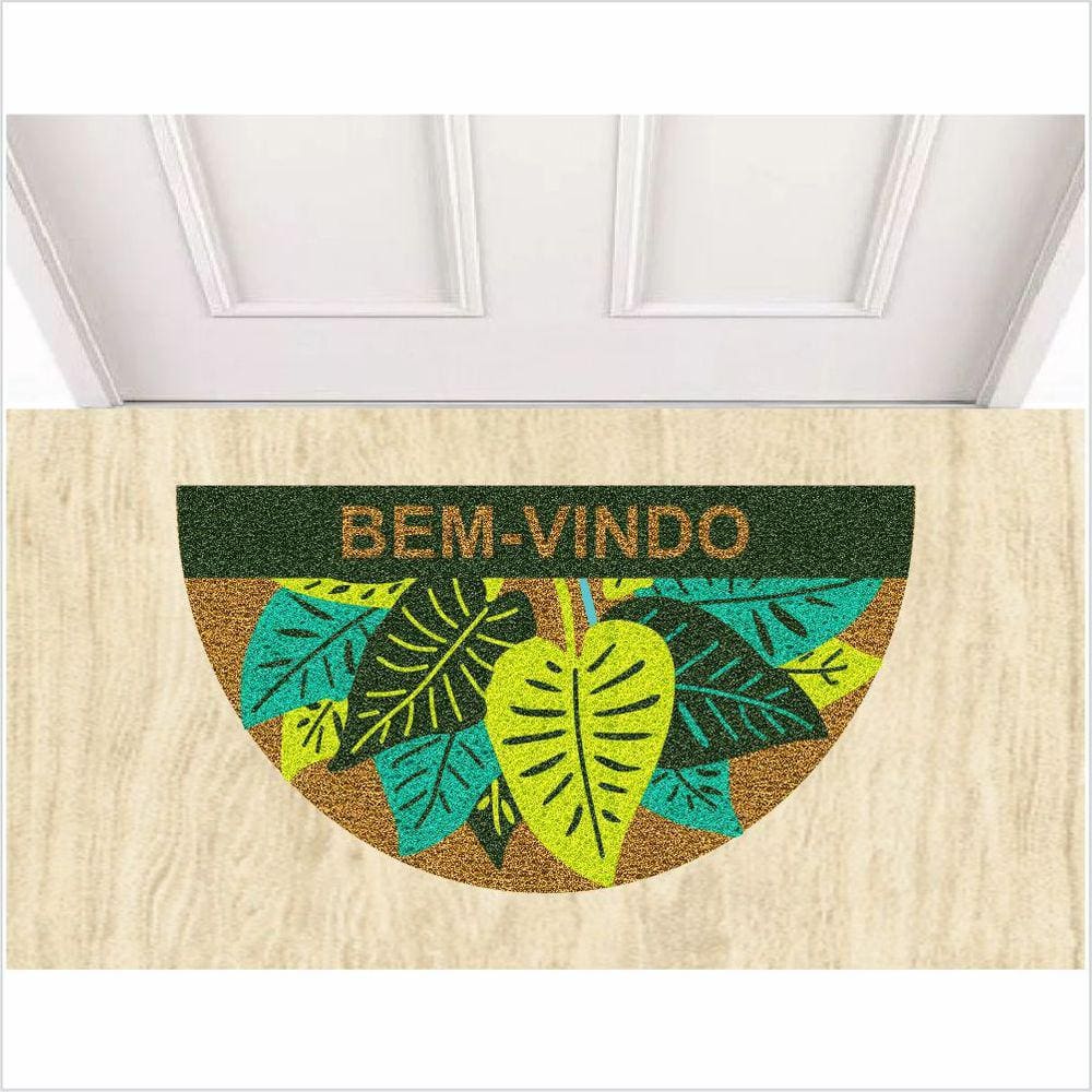 Tapete Plantas Bem Vindo, Formato Meia Lua Medida Porta.