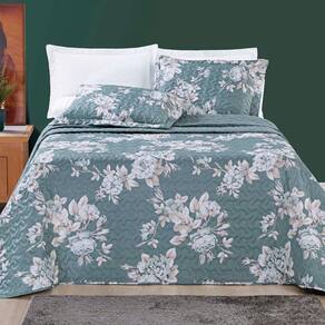 Kit Cobre Leito Colcha Celi King Dupla Face Micropercal 200 Fios 3 Peças - Verde Floral