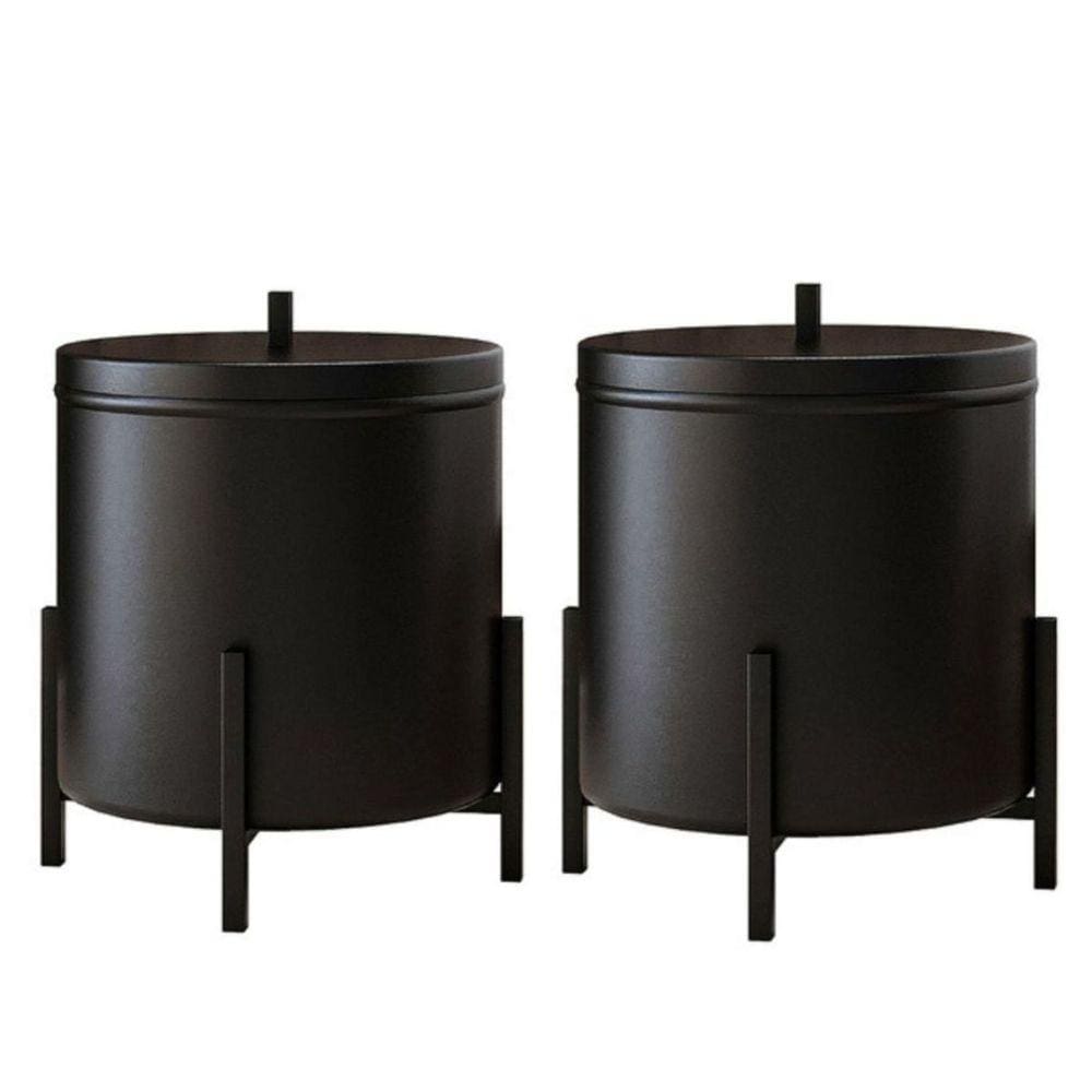 Kit 2 Lixeira Cesto De lixo De Banheiro Cozinha Level Preto