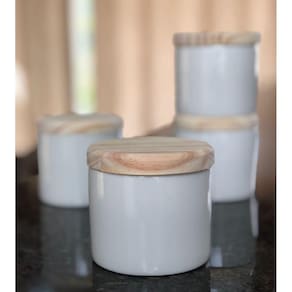 Kit 6 Porta Treco / Condimentos / Mantimentos 200ml - Potes Porcelana Tampa Pinus