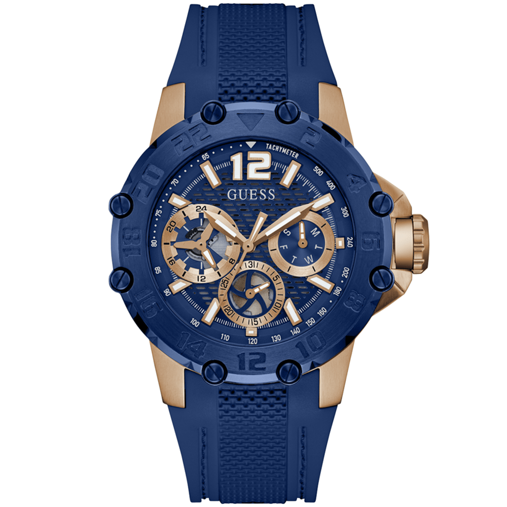 Relógio GUESS masculino analógico azul rosê borracha GW0640G3