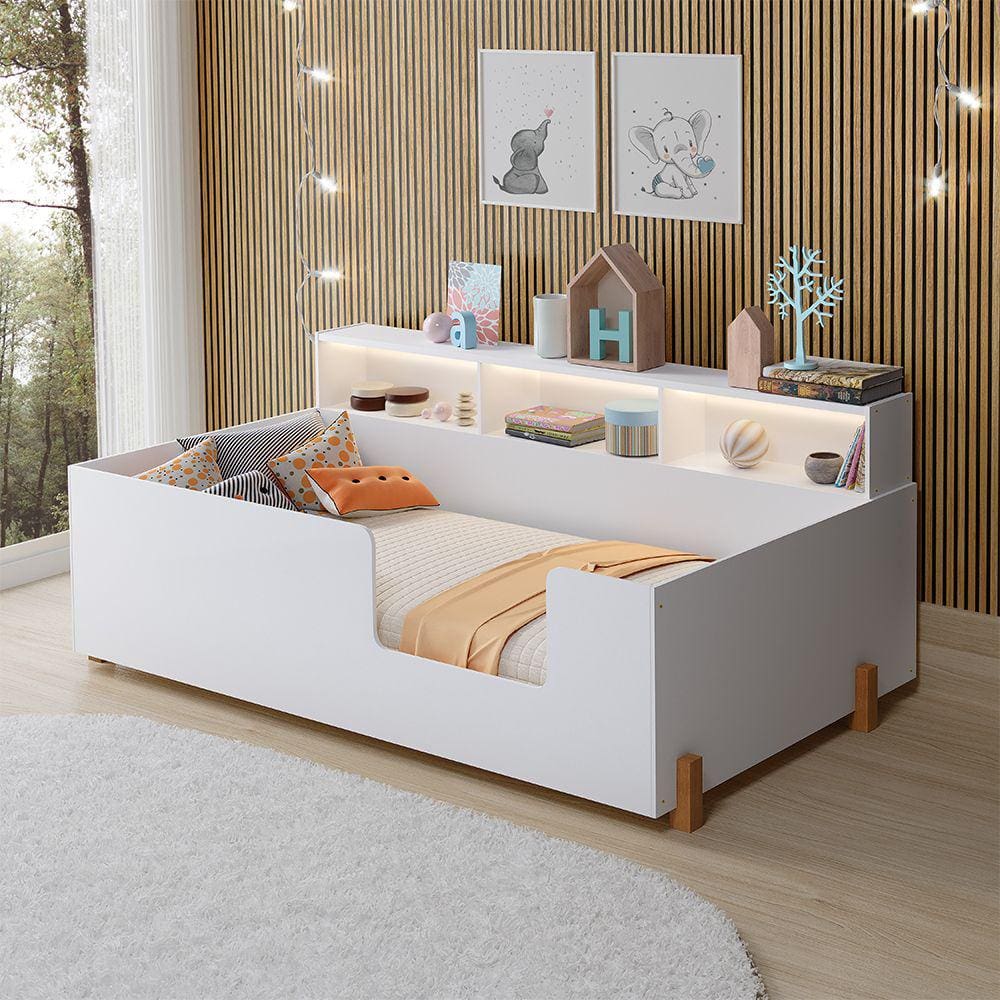 Cama Premium Criança Infantil Montessoriana Juvenil Doçura com Nicho - Branca