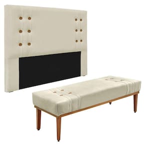 Kit Cabeceira E Calçadeira Recamier King 1,95M Bege -